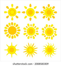 Juego de símbolos vectoriales de iconos solares. Colección amarilla