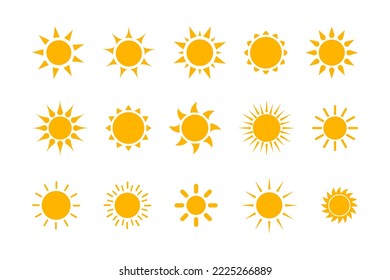 Sun icons vector symbol set. Sun icon set Isolated on white background. Vector flat design