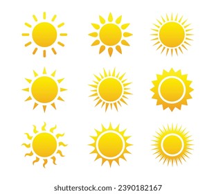 Sun icons vector symbol set. Sun icons collection. 