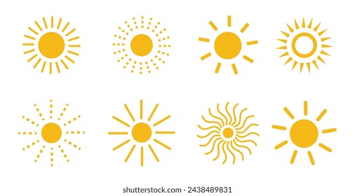 Sun icons vector symbol set. Sun icon set Isolated on white background. Vector flat design