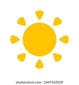 Sonnensymbole Vektorgrafik-Symbol gesetzt. Gelbe Sonne Glühende Lichtstrahlen, um den Sommer zu erhitzen. Isoliert auf weißem Hintergrund.