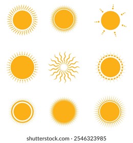 Sun icons vector symbol set. Sun icon set. Vector flat design. Collection of sun stars for use in as logo or weather icon. Bohemian linear logos, icons and symbols, sun, arc, geometric abstract