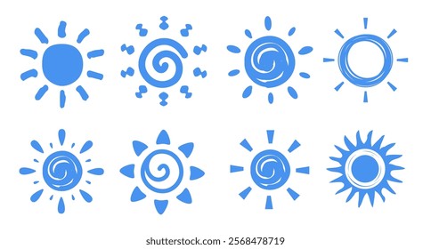 Sun icons vector symbol set blue
