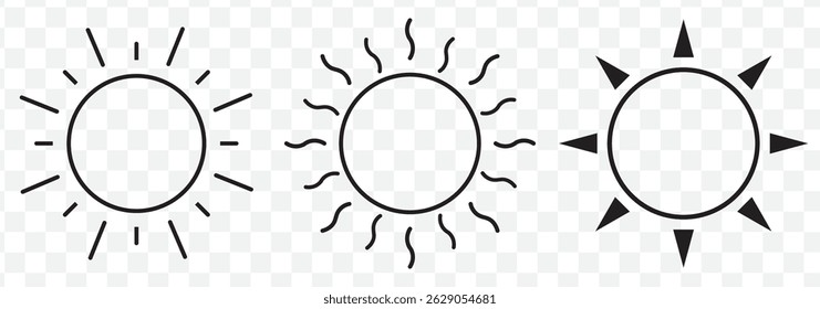 Sun icons vector symbol set in Stroke on Transparent Background. EPS 10.