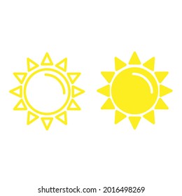 Símbolo vectorial de iconos solares. Icono de verano. Aislado en un fondo en blanco que se puede editar y cambiar de color.