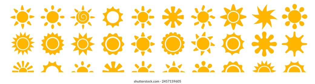 Sun icons. Sun yellow set.