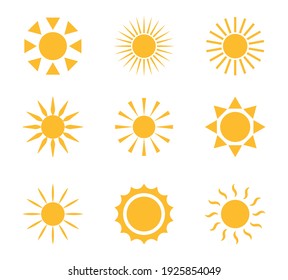 Sun Icons. Sun Yellow Symbol Set. Vector Flat Icon.