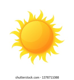 Sun illuminating warmth and heat vector, isolated sunburst, solar planet floating, isolated icon in flat style. Sunlight and fine weather beam and sunburst
