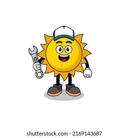 sun illustration cartoon as a mechanic , character design