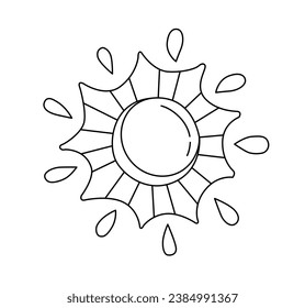 Sun Illustration Children Vector Doodle Template for books Black and white