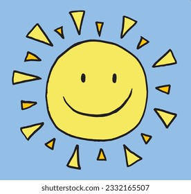 Sun illustration image. 
Hand drawn image artwork of a sun. 
Simple cute original logo.
Hand drawn vector illustration for posters, cards, t-shirts.