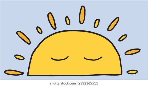 Bild der Sonne. 
Handgezeichnete Bilder einer Sonne. 
Einfaches, niedliches Originallogo.
Handgezeichnete Vektorgrafik für Poster, Karten, T-Shirts.