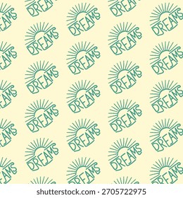 Ilustración de sol Diseño de patrón gráfico sin fisuras Sueños Insignia Tipografía Letras vintage