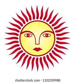 The sun is the image of man. Face in halo of rays. Colorful symbol. Vector graphics