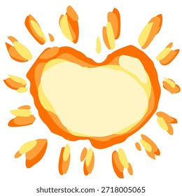 El sol se convierte en un corazón brillante, rodeado de enérgicos rayos dibujados a mano de color naranja y amarillo. El concepto representa una calidez radiante, positividad y amor incondicional que brilla en todos. El estilo orgánico de pinceladas le da una sensación accesible y animada, simbolizando que el amor es la fuente definitiva de luz y energía en nuestras vidas.