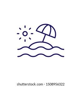 Sun, island and sea vector outline icon. Vacation thin line symbol. Holiday linear sign