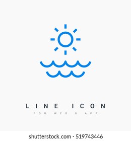 Sun isolated minimal single flat linear icon for application and info-graphic. Sea line vector icon for websites and mobile minimalistic flat design.