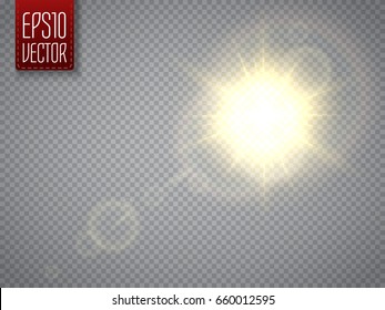 Sun isolated on transparent background. Lens flare vector illustration