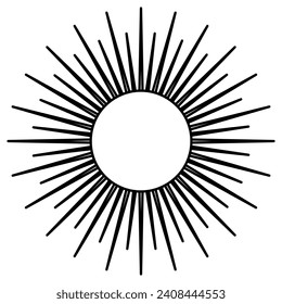 Sun isolated on a transparent. Vector illustration in outline style. For cards, logo, decorations