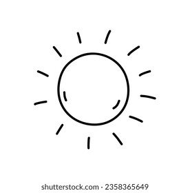 Sol aislado de fondo blanco. Elemento meteorológico. Ilustración de vectores dibujada a mano en estilo doodle. Perfecto para tarjetas, decoraciones, logotipo y varios diseños.