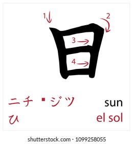 Sun. Japanese flash card vector design for students