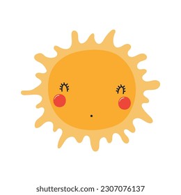 Sun with kawaii face funny cute cartoon character illustration. Hand drawn Scandinavian style flat design, isolated vector. Kids print element, astronomy, astrology, celestial body, space