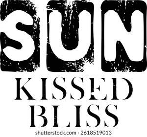 Sun Kissed Bliss Typography T-shirt Design, Strand T-shirt Design, zomer retro boho design, Vintage Distressed, vector bestand, silhouet bestand, schrijfmachine