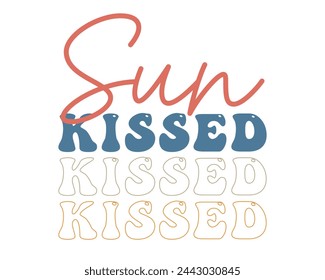 Sun kissed Summer Beach Quote lettering retro outlined isolated typographic art on white background