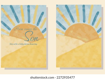 Sun Landscape Background for a Here Comes the Son Sunshine Baby Shower Theme. Ready for posters, bannes, cards, invitations and more. Just add the text in any editor you wish