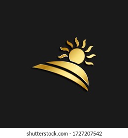 sun, landscape gold icon. Vector illustration of golden style. Summer time on dark background