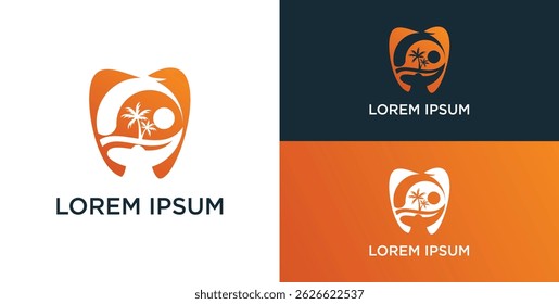 sun paisagem logotipo vetor dentista ou projeto de logotipo da empresa dentária com sol paisagem