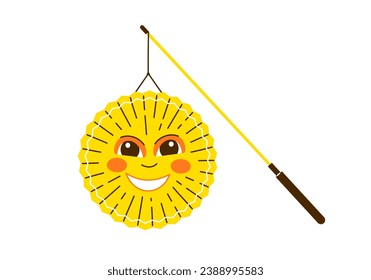 Sun Lantern on the string for Saint Martin day or Laternenumzug,traditional german and european light festival for children.Vector illustration on white background.