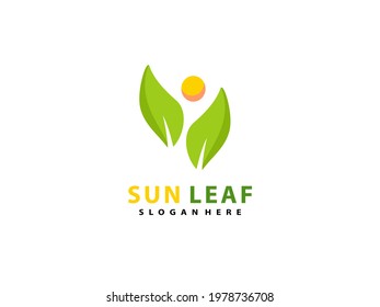 Sun Leaf abstract logo template, leaf creative logo design. vector illustration