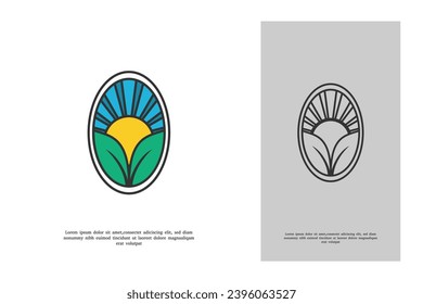 sun and leaf badge logo design template