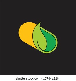 sun and leaf capsule natural therapy symbol logo
