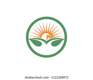 Sun and leaf go green leaf logo and symbols