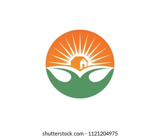 Sun and leaf go green leaf logo and symbols