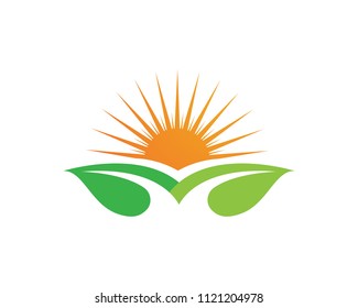 Sun and leaf go green leaf logo and symbols