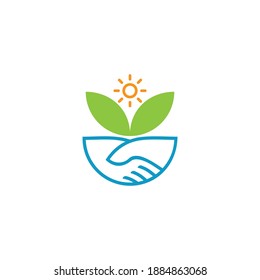 sun leaf hand care shake natural symbol logo vector