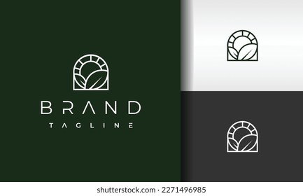 sun leaf line logo design