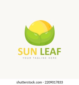 Sun with leaf logo cartoon style icon illustration