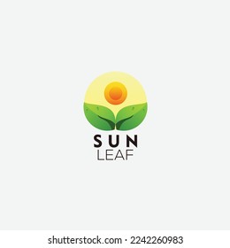 sun leaf logo design gradient color icon 