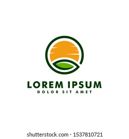 Sun and leaf logo designs template, wave icon symbol vector