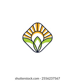 Sun With Leaf Logo For Farm or Agriculture Design