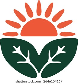 A sun and leaf logo. The sun is orange and yellow. The leaf is green. The logo is on a white background