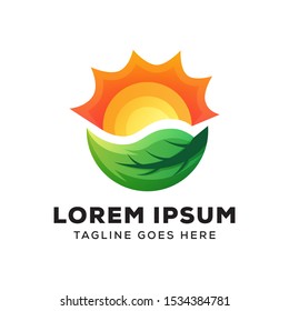 sun leaf logo template, summer logo, sunset leaf logo