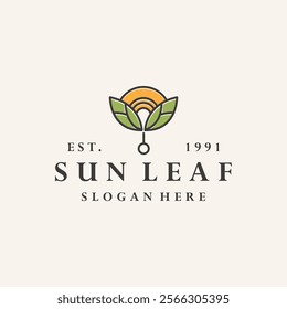 Sun leaf logo vector hipster vintage icon illustration