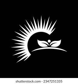 Logo von Sun und Leaf, Symbol, Symboldesign einzeln auf schwarzem Hintergrund.
