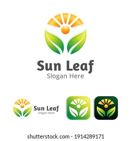 sun and leaf modern logo design template