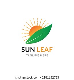 Sun leaf nature logo design